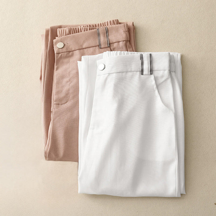 Pantalones casuales de lino y algodón con diseño de Buddha Stones , pierna recta, para mujer, con bolsillos - image 14