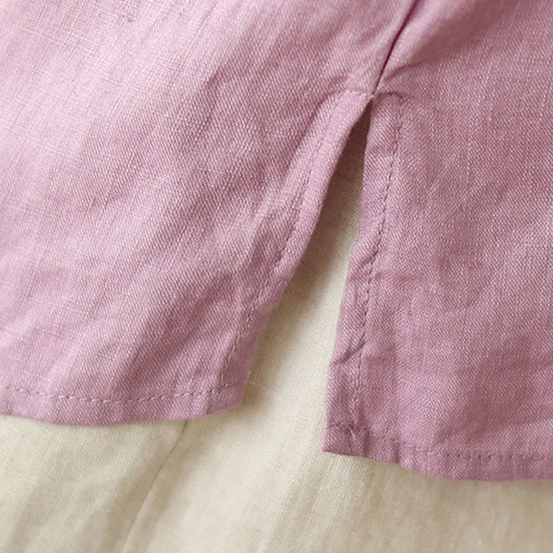 Camisa de lino y algodón para mujer con botones inclinados y bordados con Buddha Stones - image 11