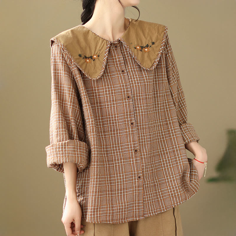 Camisa de algodón para mujer con estampado a cuadros y Buddha Stones - image 4