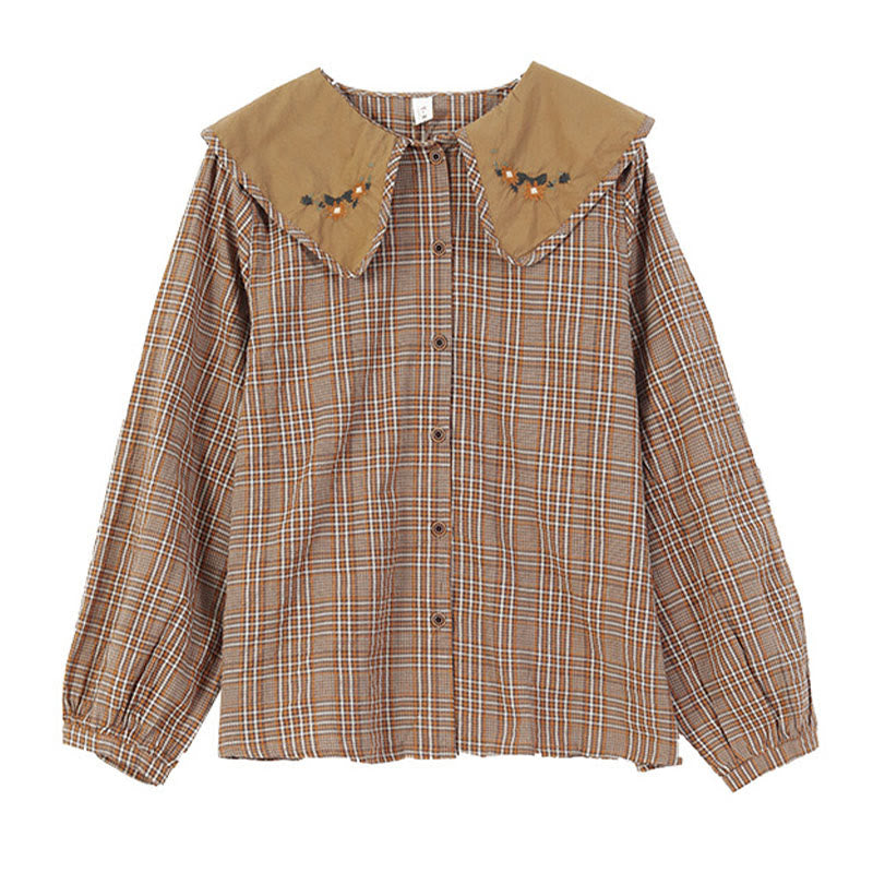 Camisa de algodón para mujer con estampado a cuadros y Buddha Stones - image 2