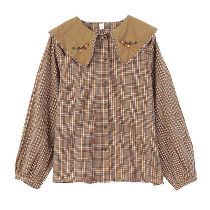 Camisa de algodón para mujer con estampado a cuadros y Buddha Stones - image 2