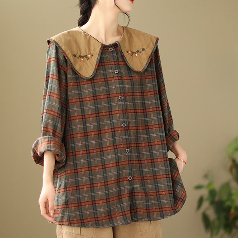 Camisa de algodón para mujer con estampado a cuadros y Buddha Stones - image 11