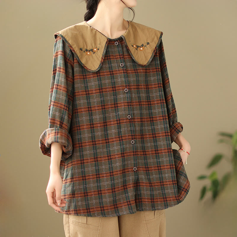Camisa de algodón para mujer con estampado a cuadros y Buddha Stones - image 9