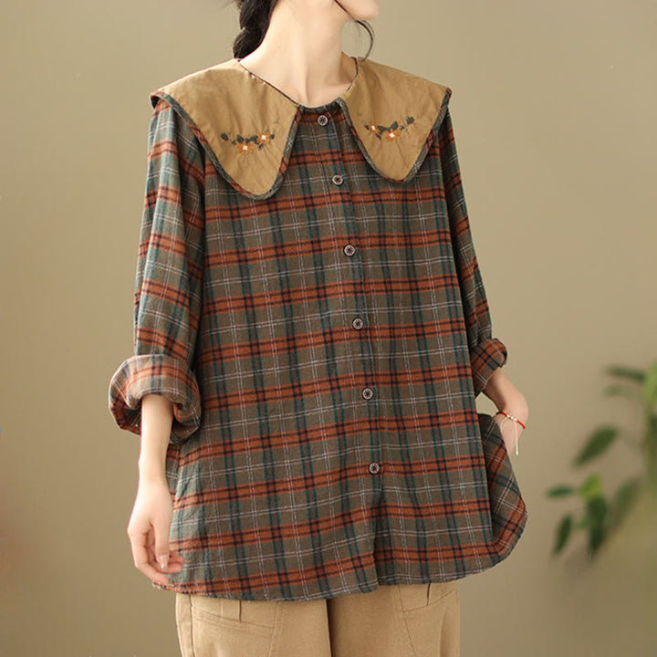Camisa de algodón para mujer con estampado a cuadros y Buddha Stones - image 9