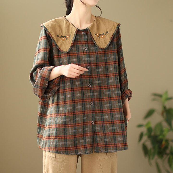 Camisa de algodón para mujer con estampado a cuadros y Buddha Stones - image 7