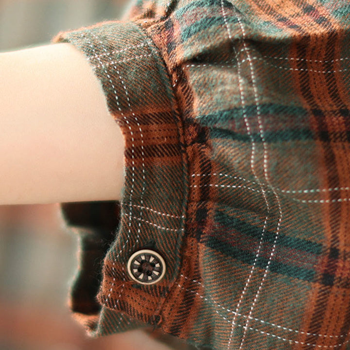 Camisa de algodón para mujer con estampado a cuadros y Buddha Stones - image 16