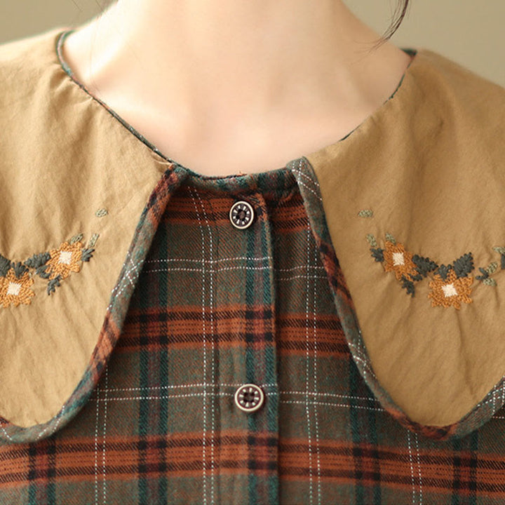 Camisa de algodón para mujer con estampado a cuadros y Buddha Stones - image 13