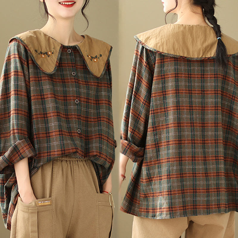 Camisa de algodón para mujer con estampado a cuadros y Buddha Stones - image 12