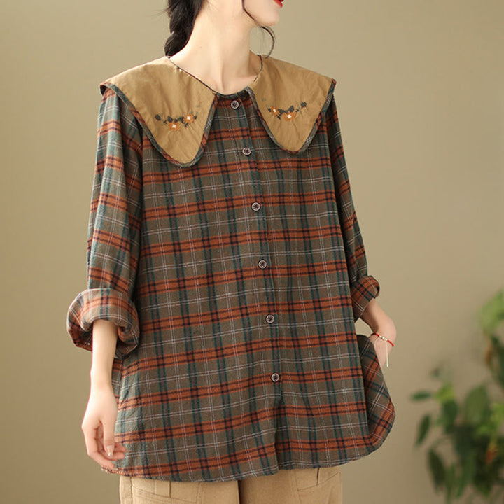 Camisa de algodón para mujer con estampado a cuadros y Buddha Stones - image 10