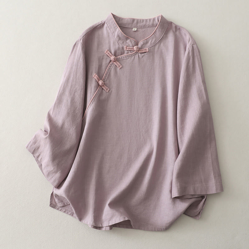 Camisa de lino y algodón con botones inclinados y diseño de Buddha Stones para mujer - Cardo - US12, UK/AU16, EU44 (2XL) - image 3