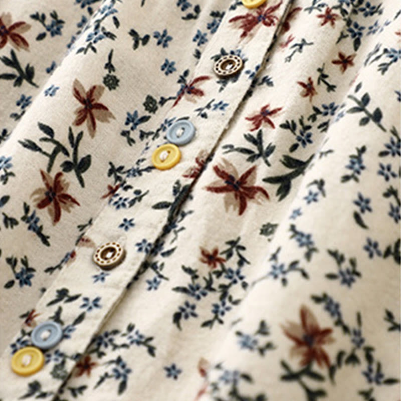 Camisa informal de algodón y lino con cuello redondo y estampado floral de Buddha Stones para mujer - image 7