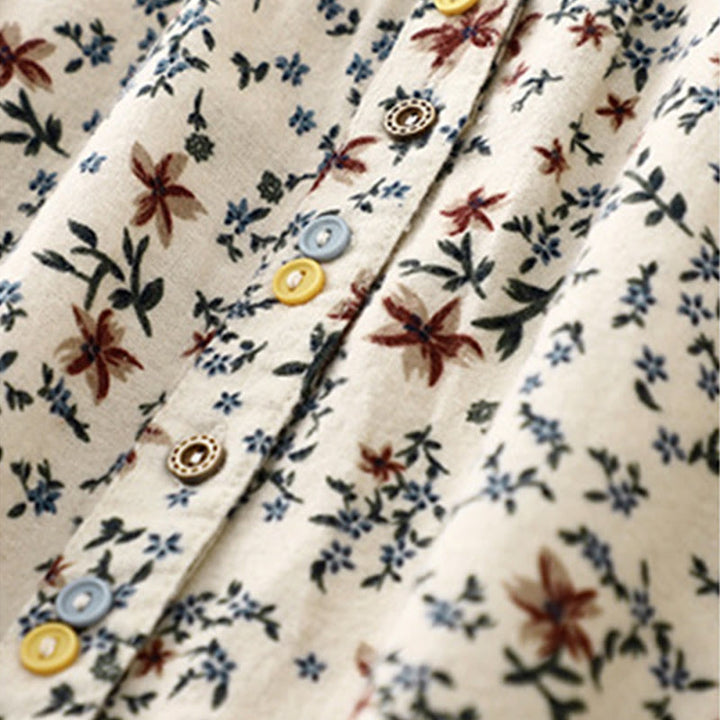 Camisa informal de algodón y lino con cuello redondo y estampado floral de Buddha Stones para mujer - image 7