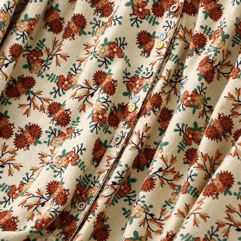 Camisa informal de algodón y lino con cuello redondo y estampado floral de Buddha Stones para mujer - image 16