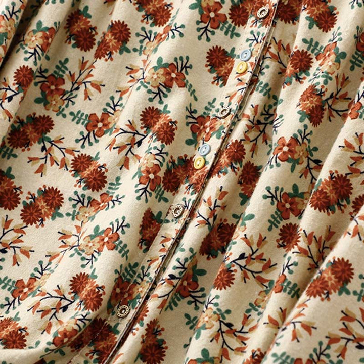 Camisa informal de algodón y lino con cuello redondo y estampado floral de Buddha Stones para mujer - image 16