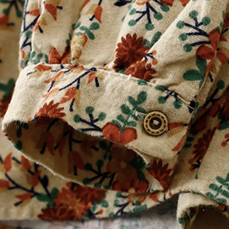 Camisa informal de algodón y lino con cuello redondo y estampado floral de Buddha Stones para mujer - image 14