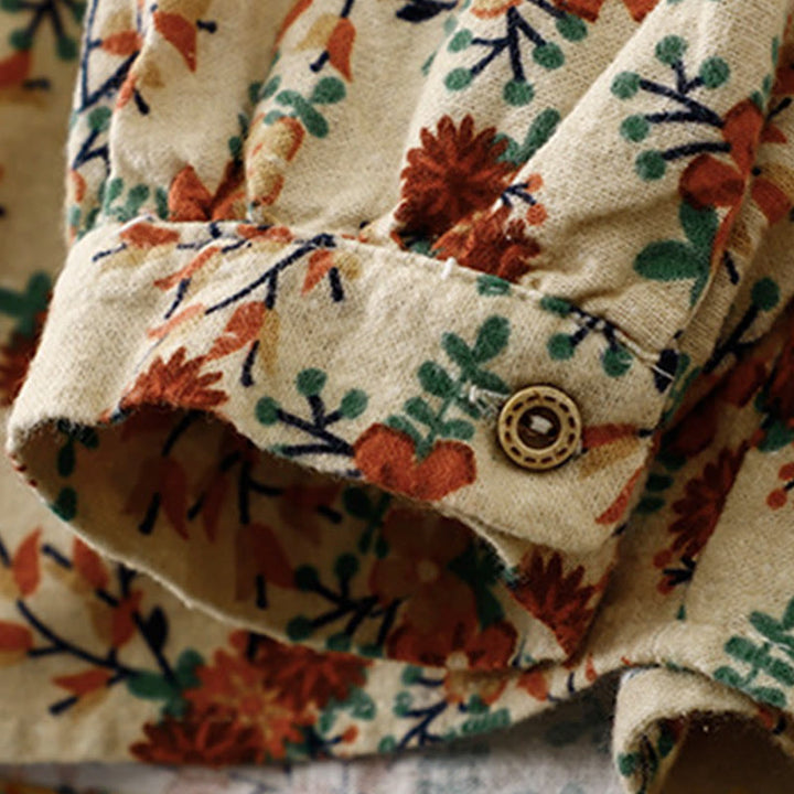 Camisa informal de algodón y lino con cuello redondo y estampado floral de Buddha Stones para mujer - image 14