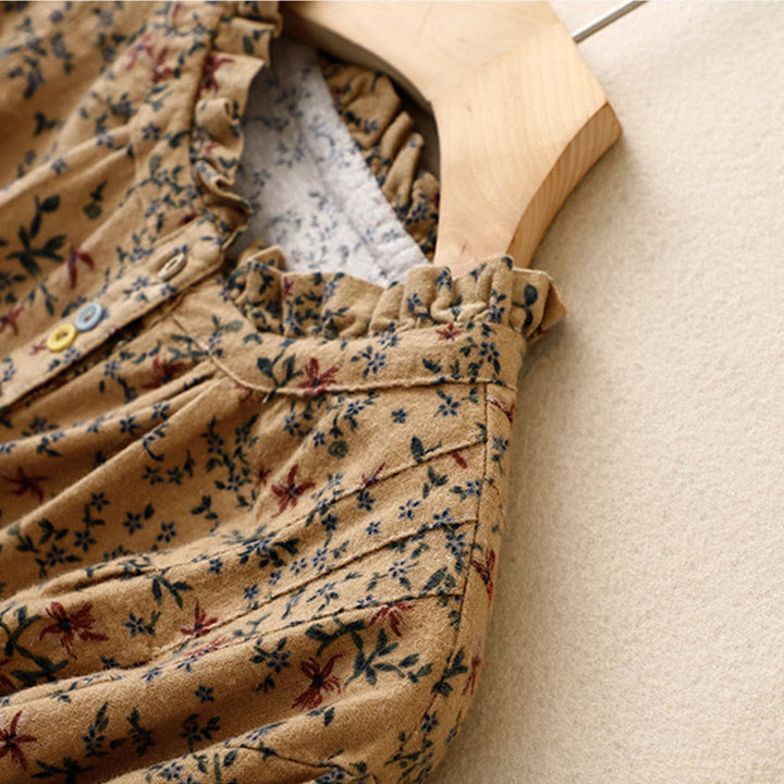 Camisa informal de algodón y lino con cuello redondo y estampado floral de Buddha Stones para mujer - image 19