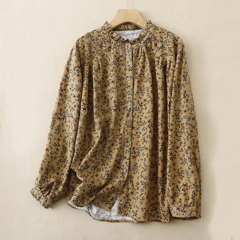 Camisa informal de algodón y lino con cuello redondo y estampado floral de Buddha Stones para mujer - Perú - US14，UK/AU18，EU46 (2XL) - image 17