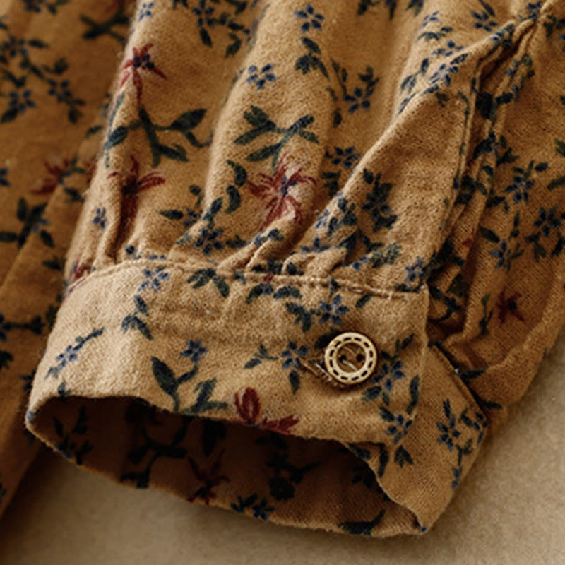 Camisa informal de algodón y lino con cuello redondo y estampado floral de Buddha Stones para mujer - image 22