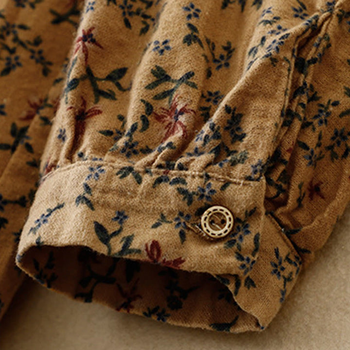 Camisa informal de algodón y lino con cuello redondo y estampado floral de Buddha Stones para mujer - image 22