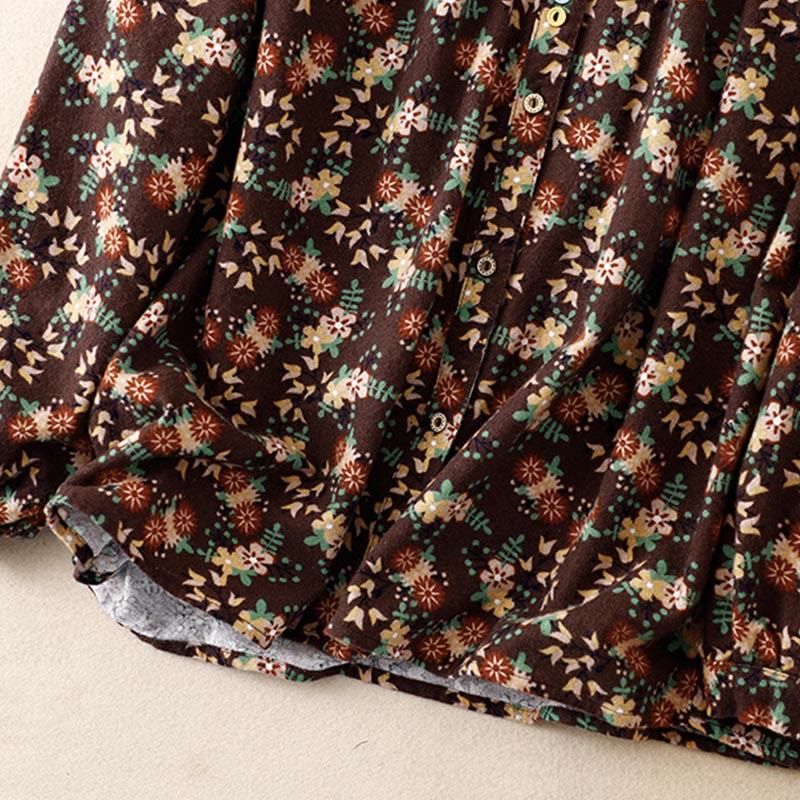 Camisa informal de algodón y lino con cuello redondo y estampado floral de Buddha Stones para mujer - image 26