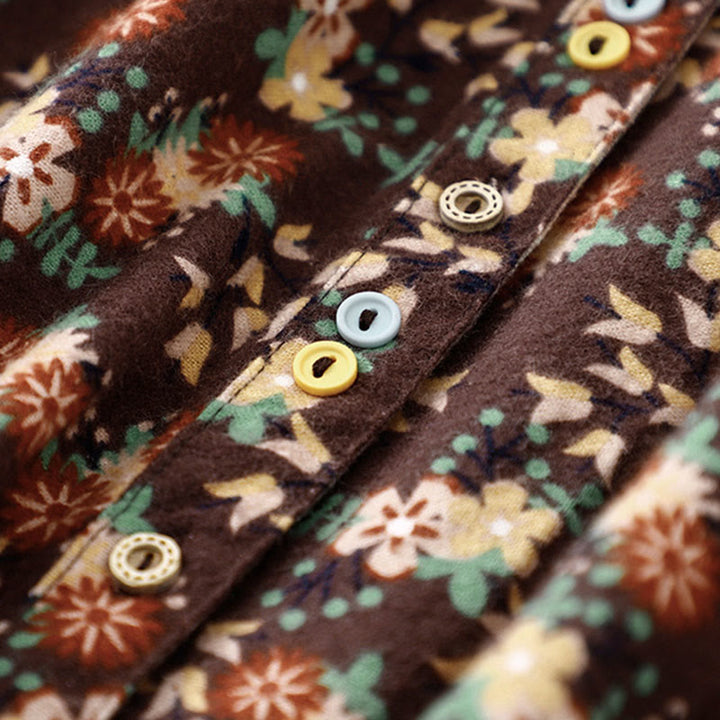 Camisa informal de algodón y lino con cuello redondo y estampado floral de Buddha Stones para mujer - image 25