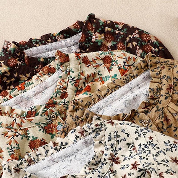 Camisa informal de algodón y lino con cuello redondo y estampado floral de Buddha Stones para mujer - image 30