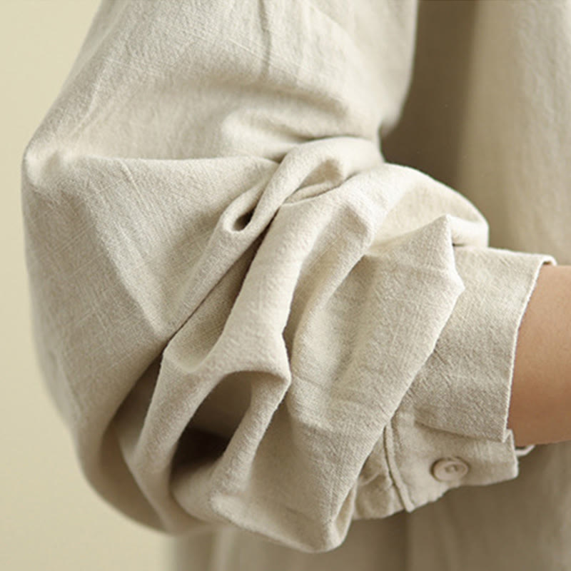 Chaqueta de lino y algodón de manga larga para mujer con diseño liso de Buddha Stones y bolsillos - image 5
