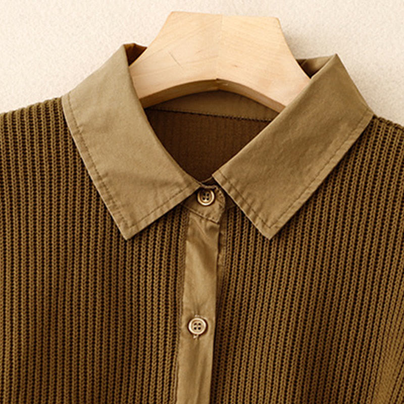 Chaqueta de pana de algodón con cuello alto y diseño liso de Buddha Stones para mujer - image 2