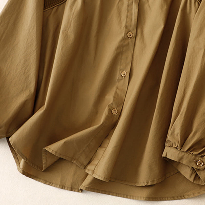 Chaqueta de pana de algodón con cuello alto y diseño liso de Buddha Stones para mujer - image 4