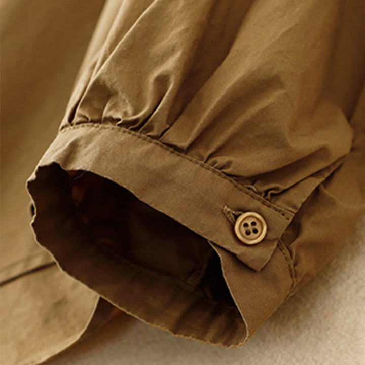 Chaqueta de pana de algodón con cuello alto y diseño liso de Buddha Stones para mujer - image 3