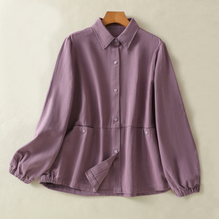 Chaqueta de algodón con cuello alto y diseño de botones lisos de Buddha Stones para mujer - Ciruela - US14，UK/AU18，EU46 (2XL) - image 1
