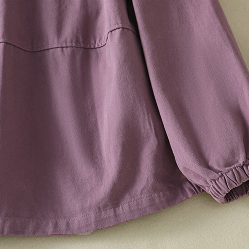 Chaqueta de algodón con cuello alto y diseño de botones lisos de Buddha Stones para mujer - image 5