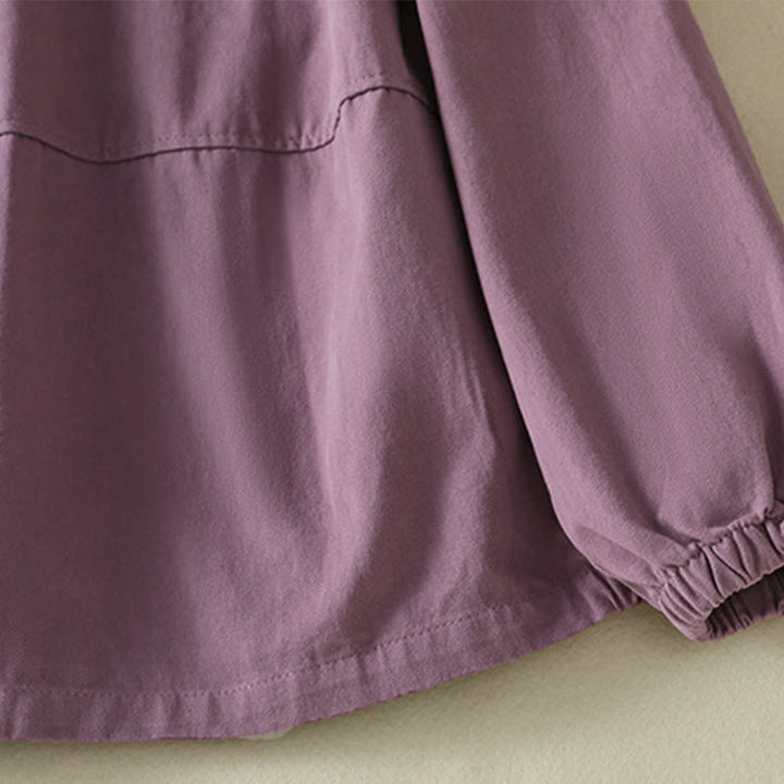 Chaqueta de algodón con cuello alto y diseño de botones lisos de Buddha Stones para mujer - image 5