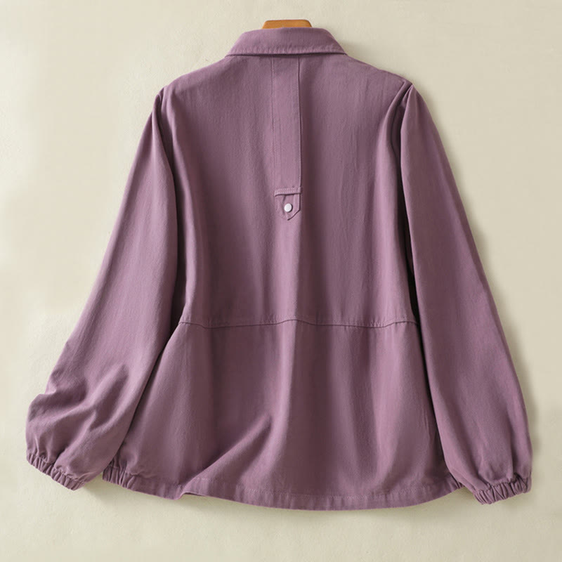 Chaqueta de algodón con cuello alto y diseño de botones lisos de Buddha Stones para mujer - image 2