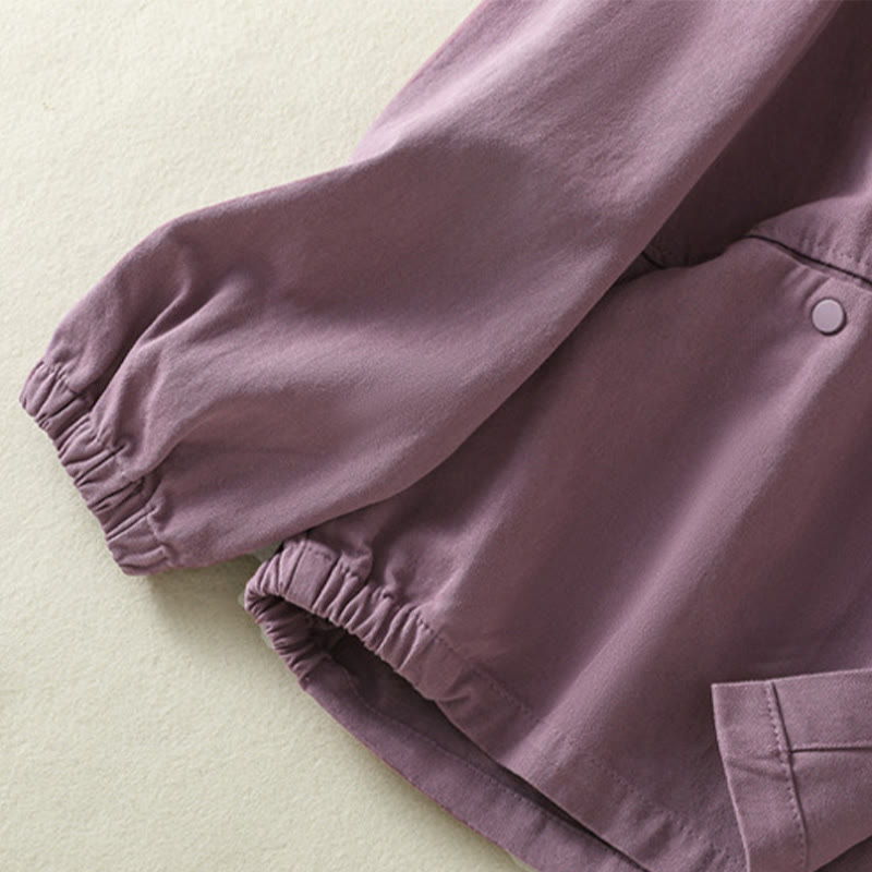 Chaqueta de algodón con cuello alto y diseño de botones lisos de Buddha Stones para mujer - image 8