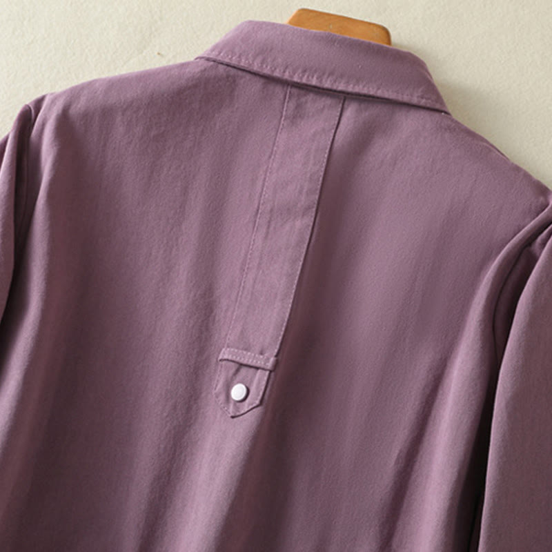 Chaqueta de algodón con cuello alto y diseño de botones lisos de Buddha Stones para mujer - image 4