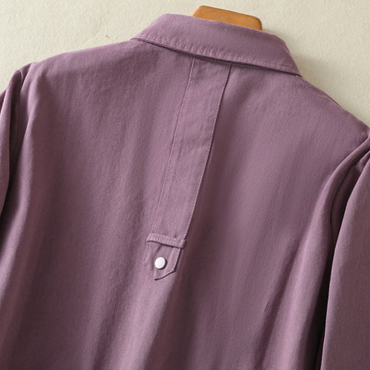 Chaqueta de algodón con cuello alto y diseño de botones lisos de Buddha Stones para mujer - image 4