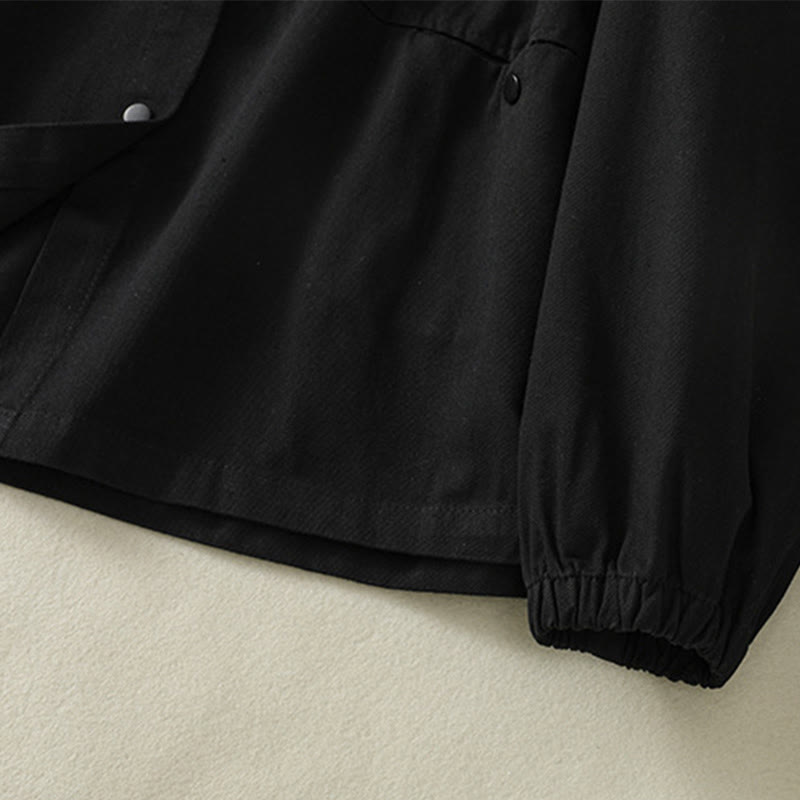 Chaqueta de algodón con cuello alto y diseño de botones lisos de Buddha Stones para mujer - image 11