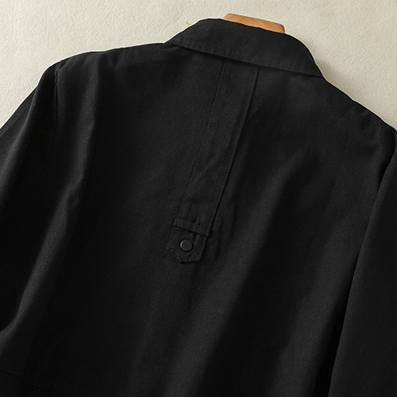 Chaqueta de algodón con cuello alto y diseño de botones lisos de Buddha Stones para mujer - image 10