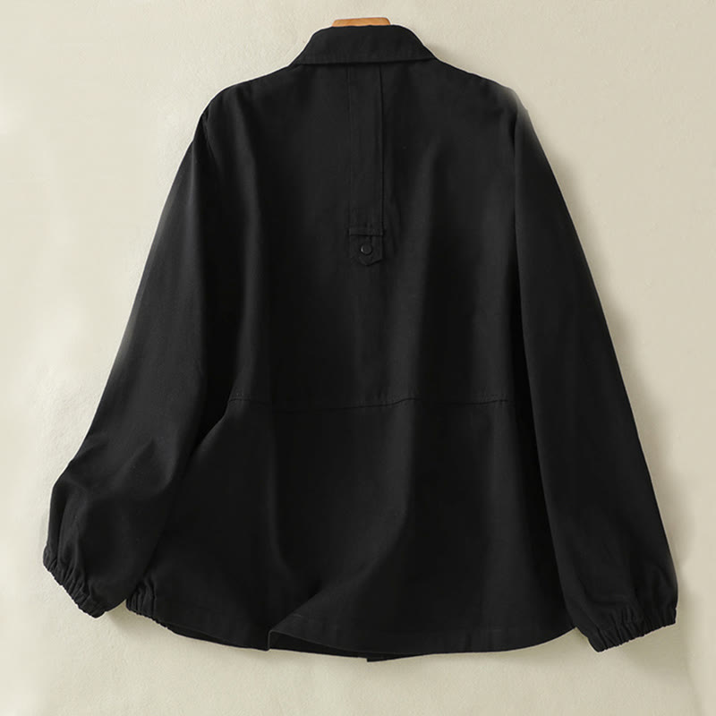 Chaqueta de algodón con cuello alto y diseño de botones lisos de Buddha Stones para mujer - image 12
