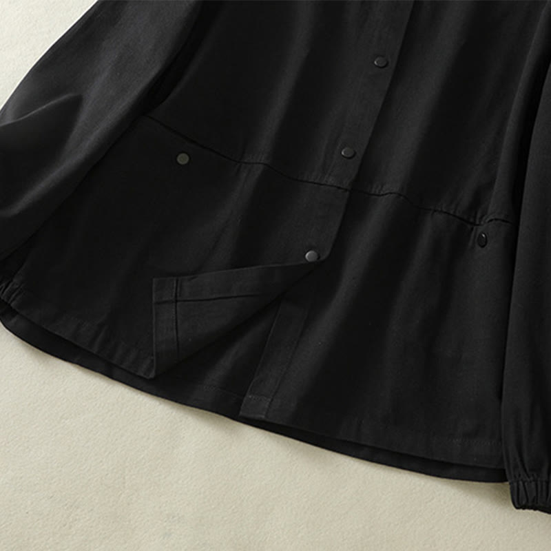 Chaqueta de algodón con cuello alto y diseño de botones lisos de Buddha Stones para mujer - image 16