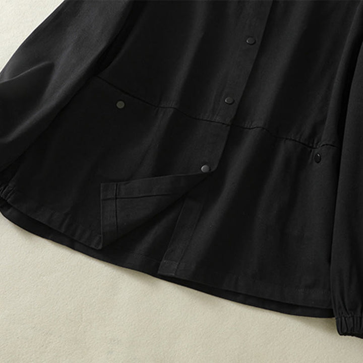Chaqueta de algodón con cuello alto y diseño de botones lisos de Buddha Stones para mujer - image 16