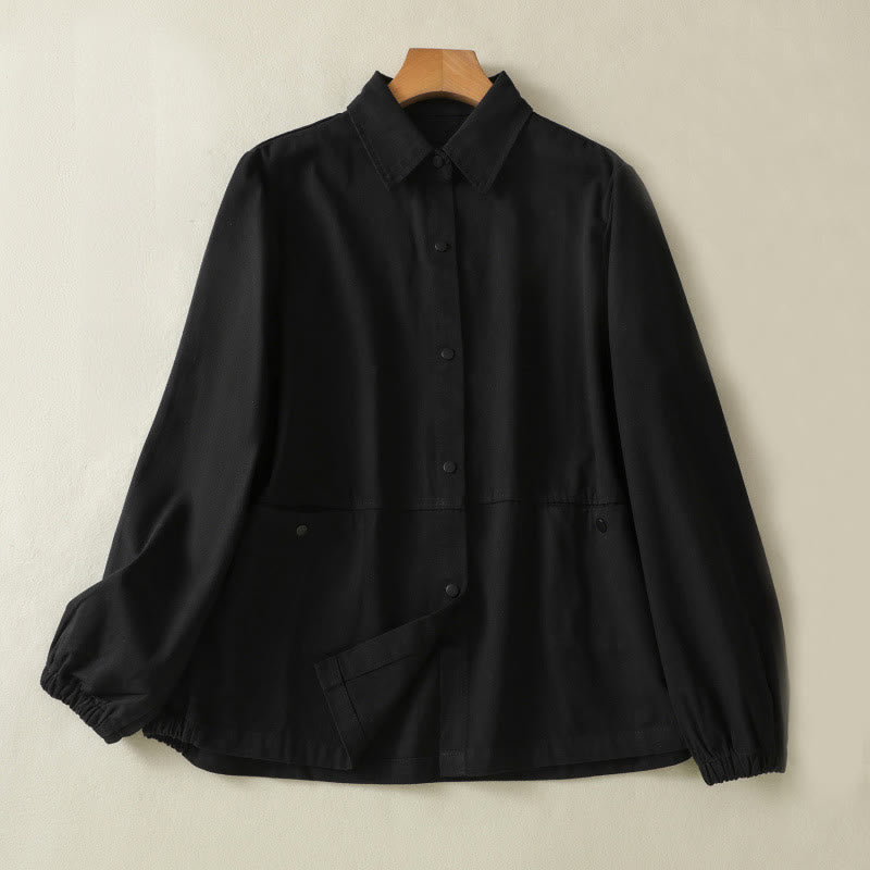 Chaqueta de algodón con cuello alto y diseño de botones lisos de Buddha Stones para mujer - Negro - US14，UK/AU18，EU46 (2XL) - image 9