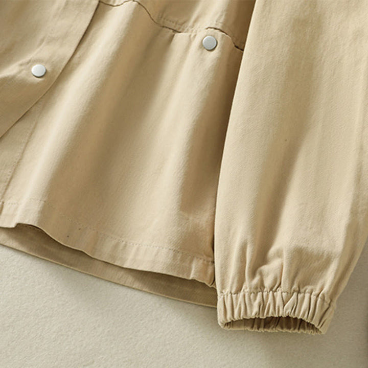 Chaqueta de algodón con cuello alto y diseño de botones lisos de Buddha Stones para mujer - image 24