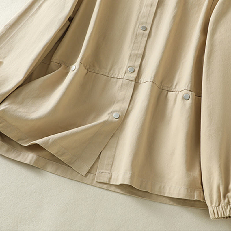 Chaqueta de algodón con cuello alto y diseño de botones lisos de Buddha Stones para mujer - image 22