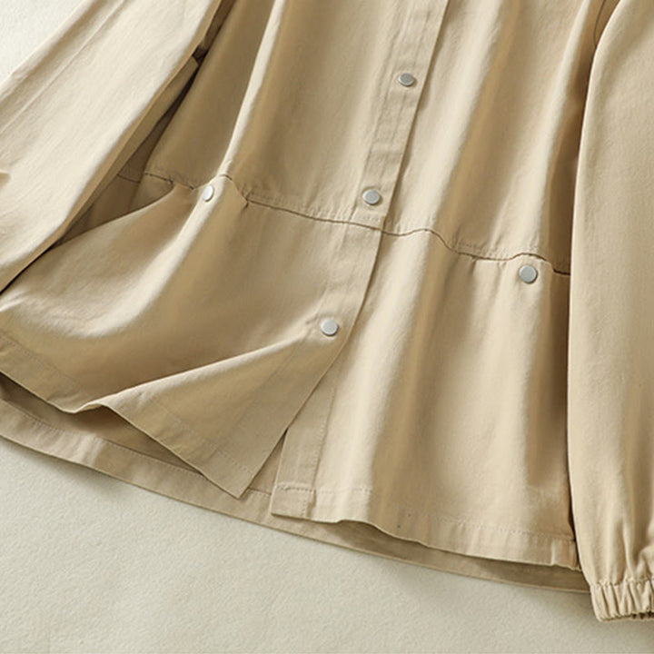 Chaqueta de algodón con cuello alto y diseño de botones lisos de Buddha Stones para mujer - image 22