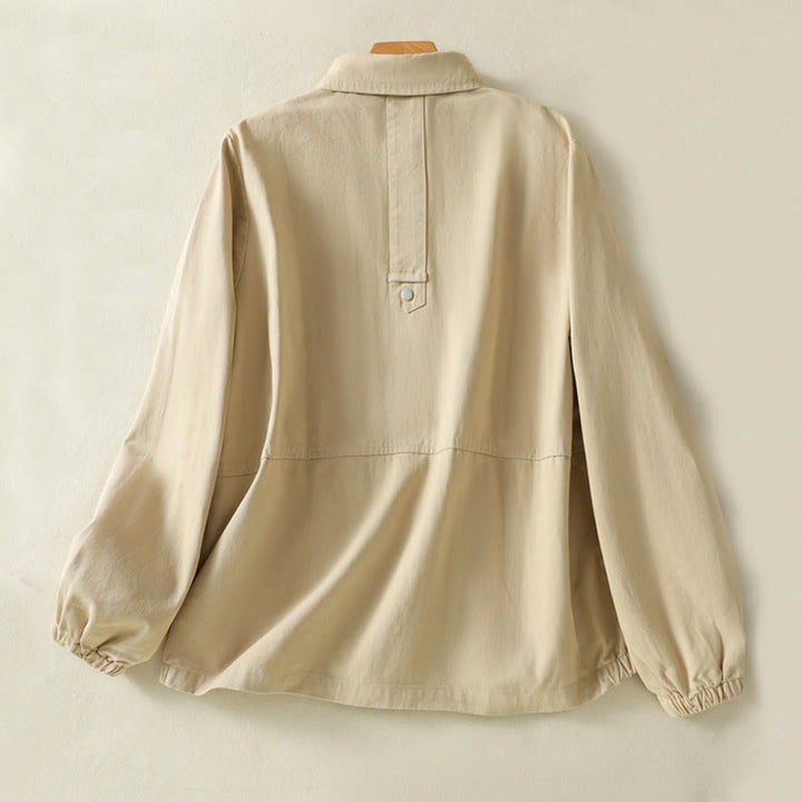 Chaqueta de algodón con cuello alto y diseño de botones lisos de Buddha Stones para mujer - image 18