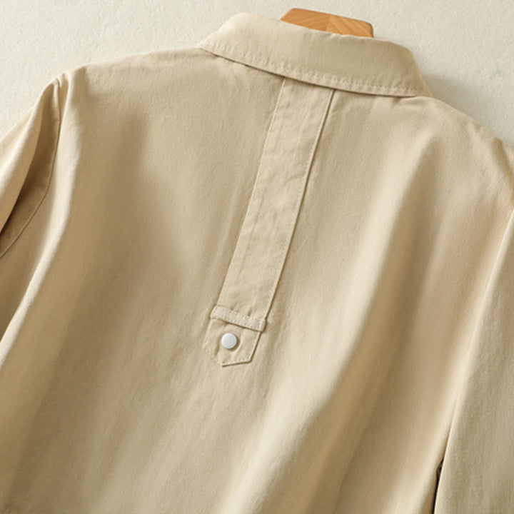 Chaqueta de algodón con cuello alto y diseño de botones lisos de Buddha Stones para mujer - image 25