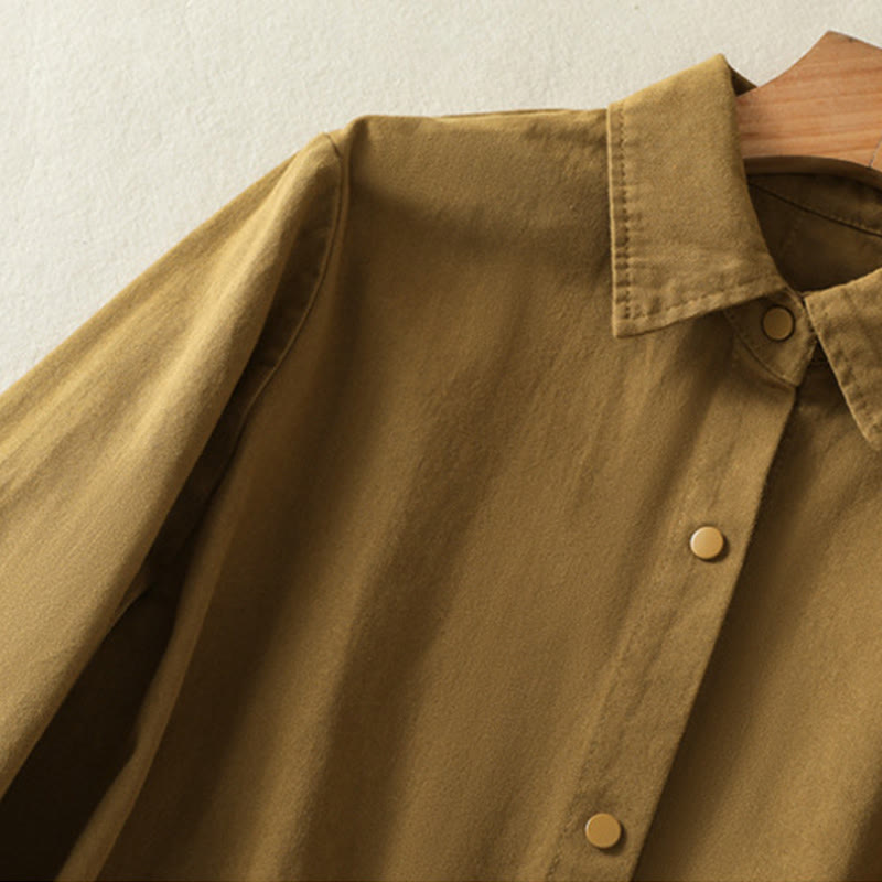 Chaqueta de algodón con cuello alto y diseño de botones lisos de Buddha Stones para mujer - image 31